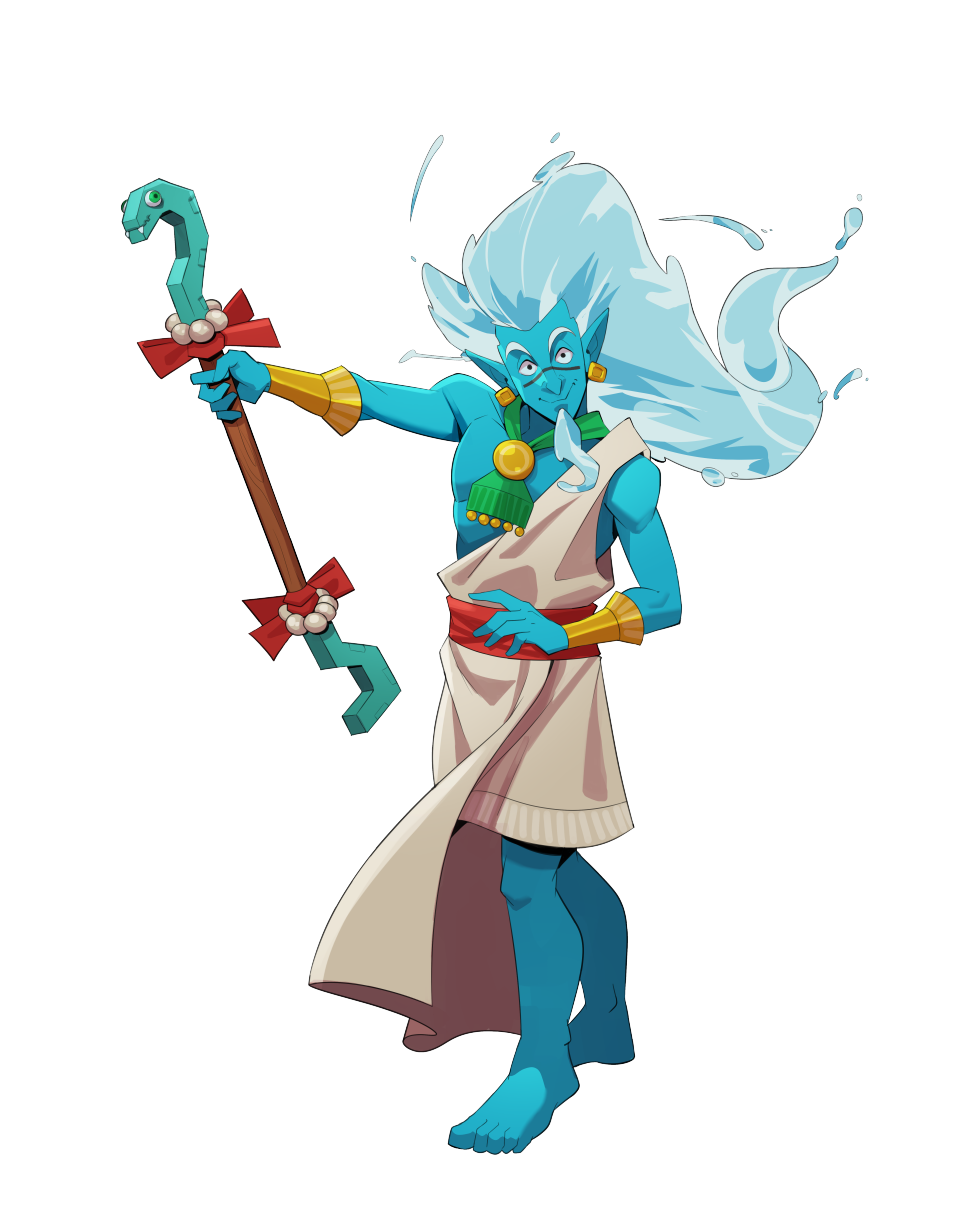 Lok, dios del agua, rodeado de corrientes serenas y aguas sagradas.