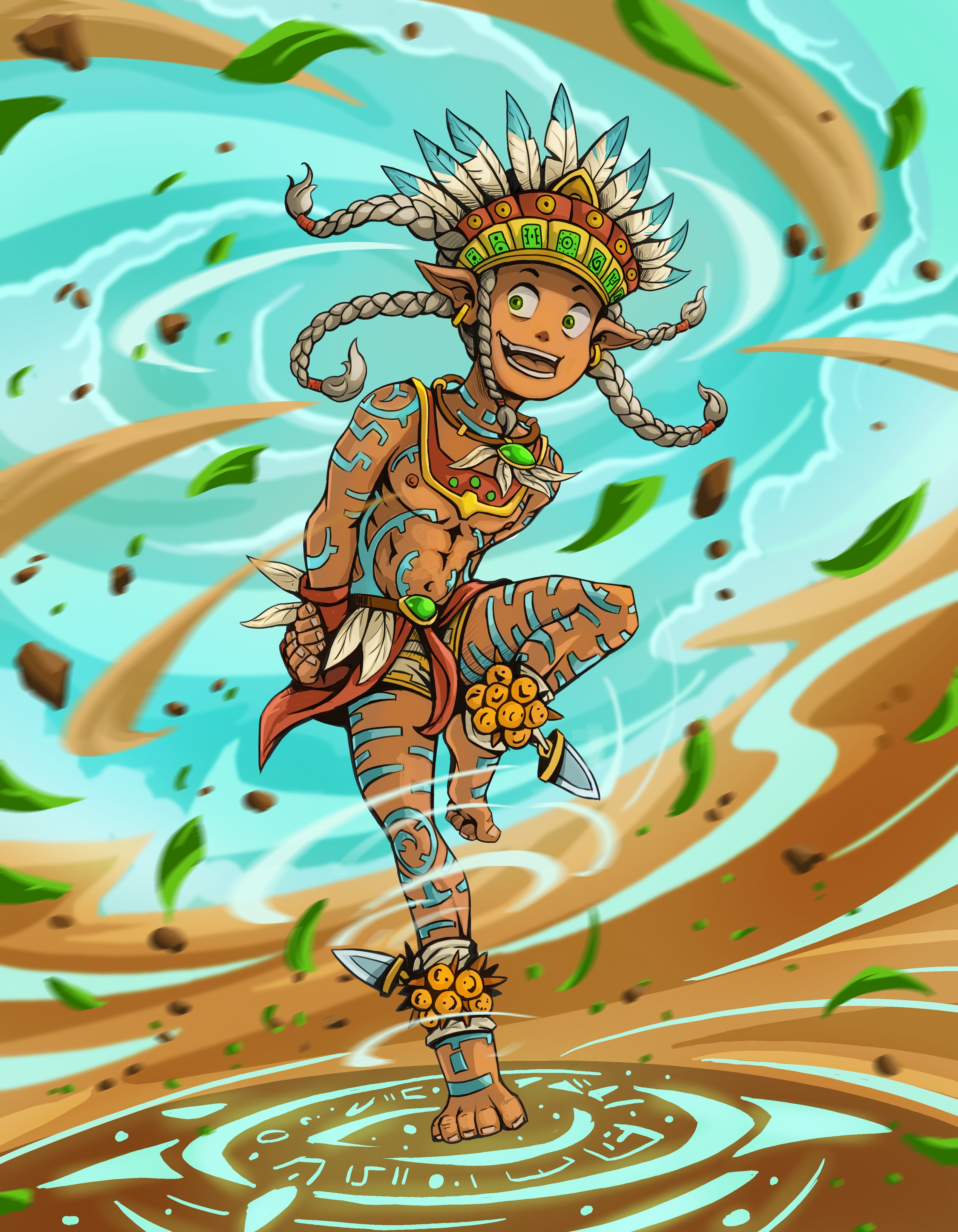 Mitotiani ejecutando una danza ritual sobre glifos tonales.