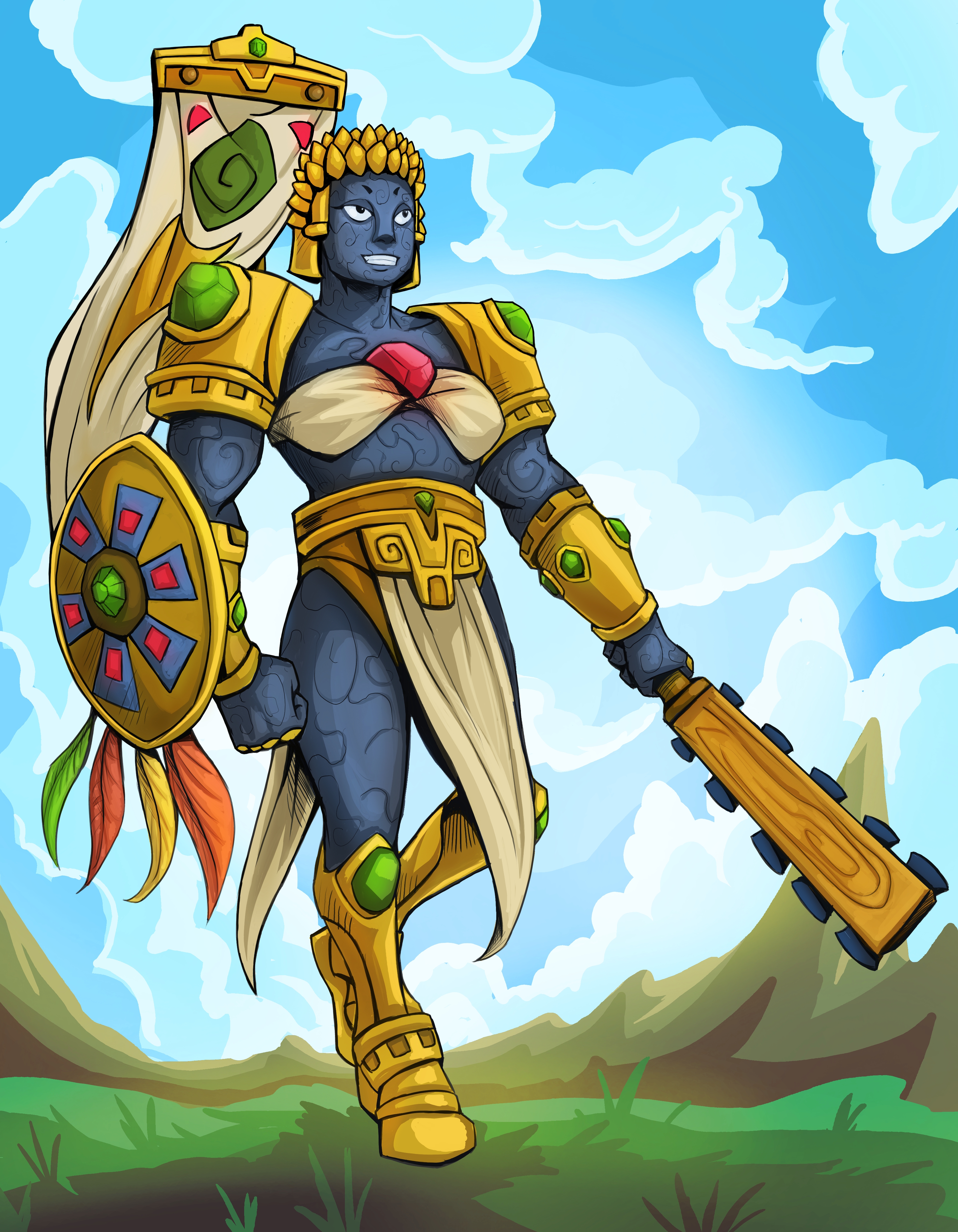 Guerrero Otomi con armadura pesada y estandarte de guerra en primera linea.